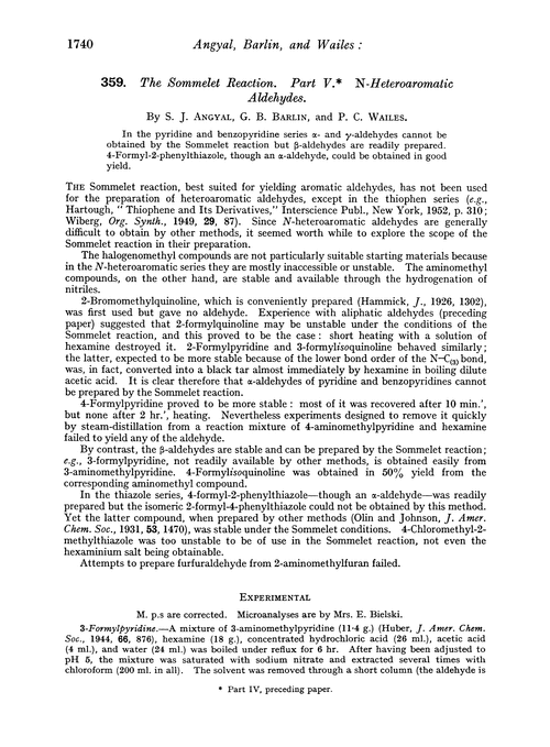 359. The Sommelet reaction. Part V. N-heteroaromatic aldehydes