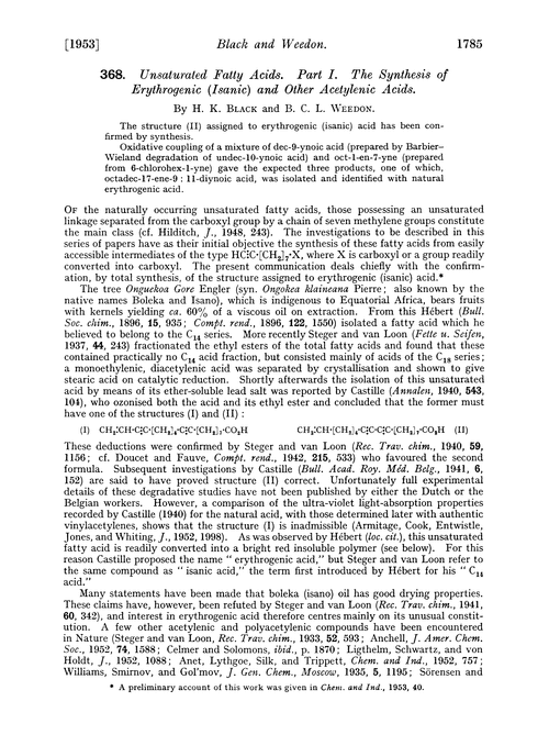 368. Unsaturated fatty acids. Part I. The synthesis of erythrogenic (isanic) and other acetylenic acids