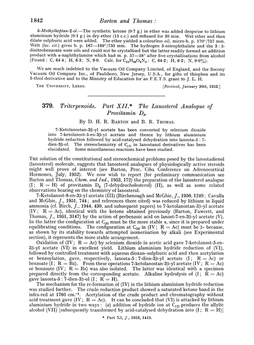 379. Triterpenoids. Part XII. The lanosterol analogue of provitamin D3