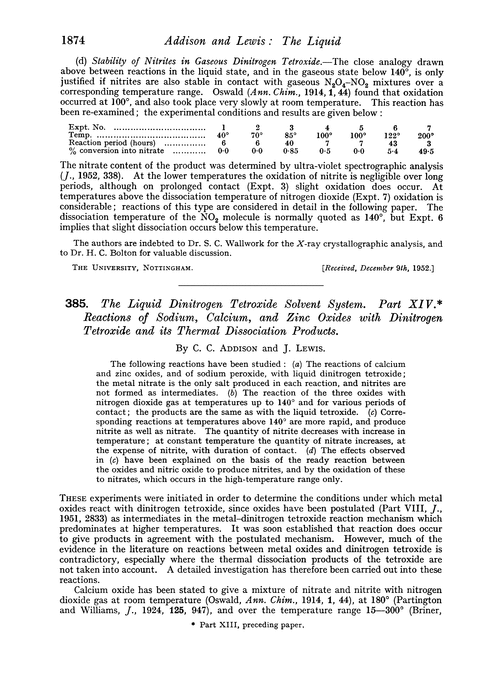 385. The liquid dinitrogen tetroxide solvent system. Part XIV. Reactions of sodium, calcium, and zinc oxides with dinitrogen tetroxide and its thermal dissociation products