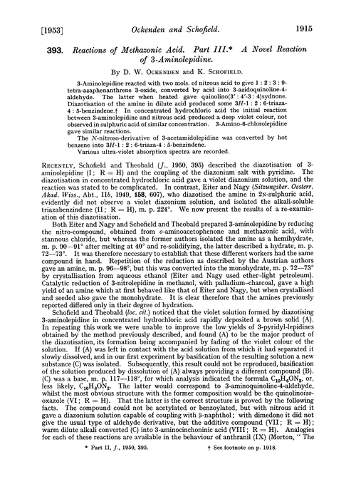 393. Reactions of methazonic acid. Part III. A novel reaction of 3-aminolepidine