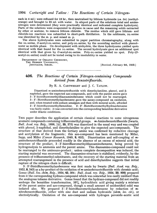 406. The reactions of certain nitrogen-containing compounds derived from benzotrifluoride