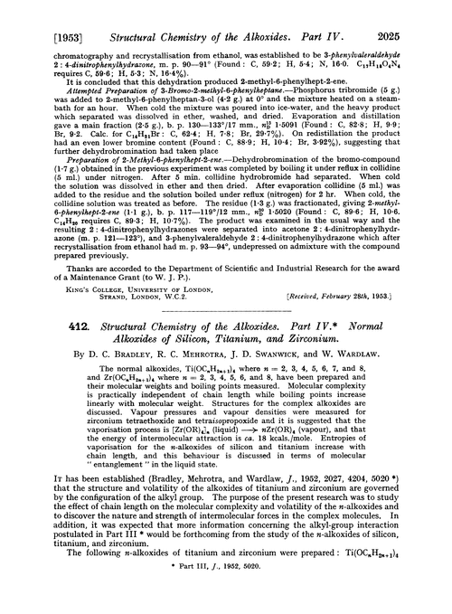412. Structural chemistry of the alkoxides. Part IV. Normal alkoxides of silicon, titanium, and zirconium