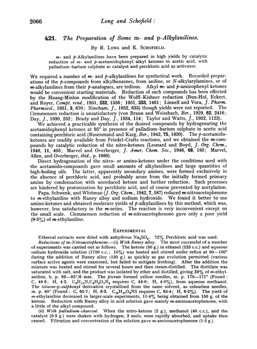 421. The preparation of some m- and p-alkylanilines