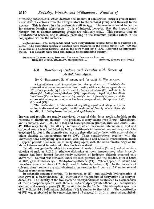 431. Reaction of indane and tetralin with excess of acetylating agent