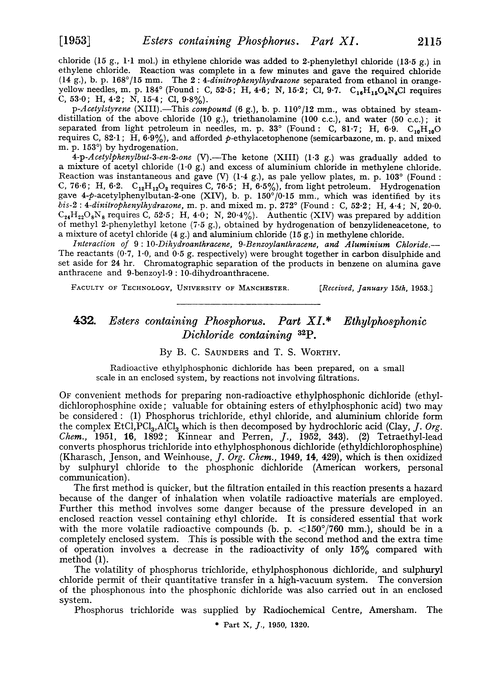 432. Esters containing phosphorus. Part XI. Ethylphosphonic dichloride containing 32P