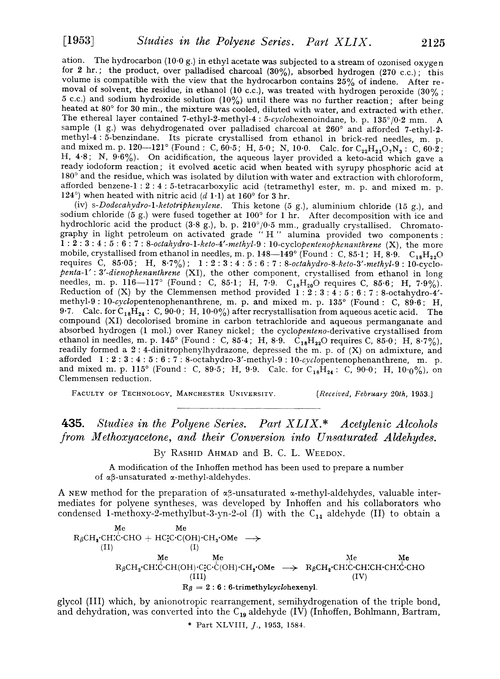 435. Studies in the polyene series. Part XLIX. Acetylenic alcohols from methoxyacetone, and their conversion into unsaturated aldehydes