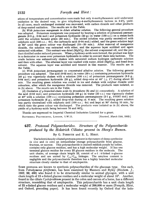 437. Protozoal polysaccharides. Structure of the polysaccharide produced by the Holotrich Ciliates present in sheep's rumen