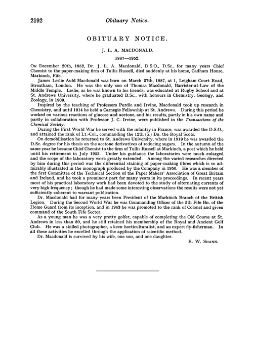 Obituary notice: J. L. A. Macdonald, 1887–1952