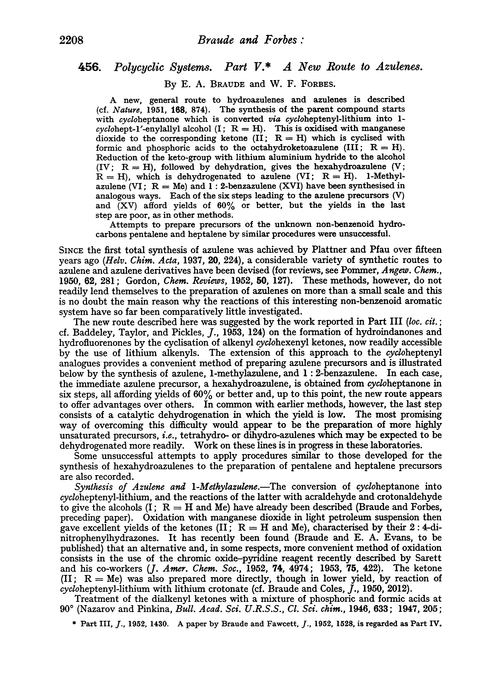 456. Polycyclic systems. Part V. A new route to azulenes