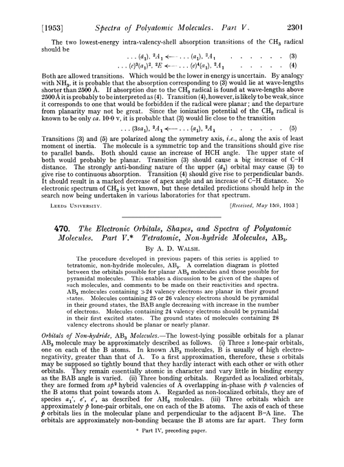470. The electronic orbitals, shapes, and spectra of polyatomic molecules. Part V. Tetratomic, non-hydride molecules, AB3