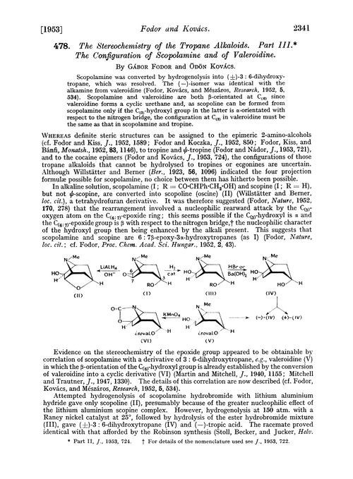 478. The stereochemistry of the tropane alkaloids. Part III. The configuration of scopolamine and of valeroidine