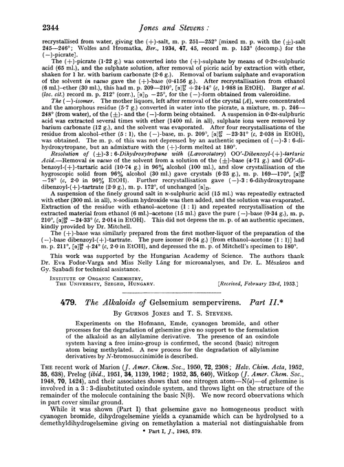 479. The alkaloids of Gelsemium sempervirens. Part II