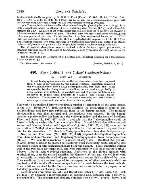 480. Some 6-alkyl-5- and 7-alkyl-8-aminoquinolines