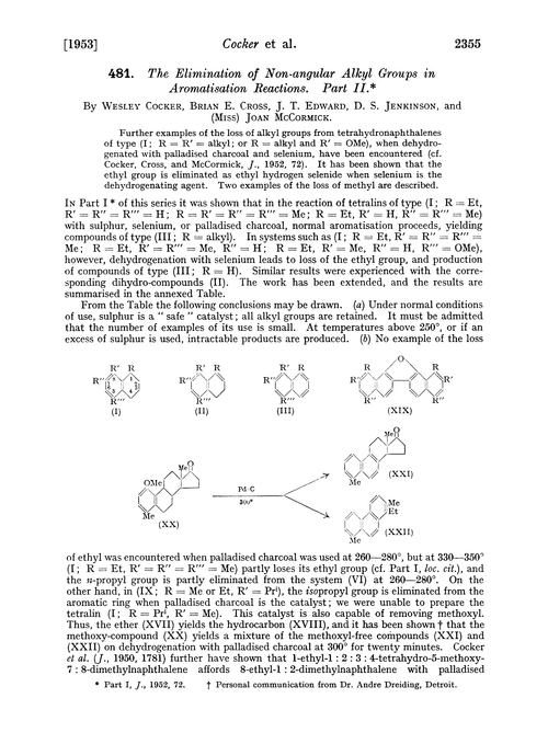 481. The elimination of non-angular alkyl groups in aromatisation reactions. Part II