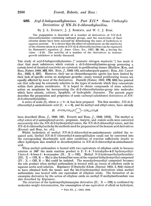 486. Aryl-2-halogenoalkylamines. Part XII. Some carboxylic derivatives of NN-di-2-chloroethylaniline