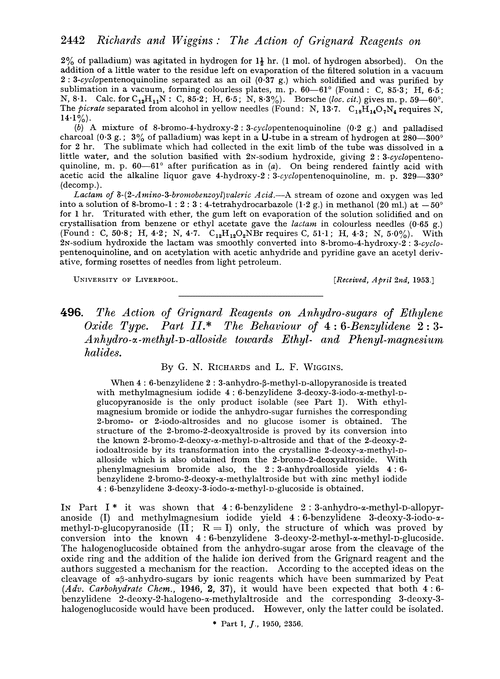 496. The action of Grignard reagents on anhydro-sugars of ethylene oxide type. Part II. The behaviour of 4: 6-benzylidene 2: 3-anhydro-α-methyl-D-alloside towards ethyl- and phenyl-magnesium halides