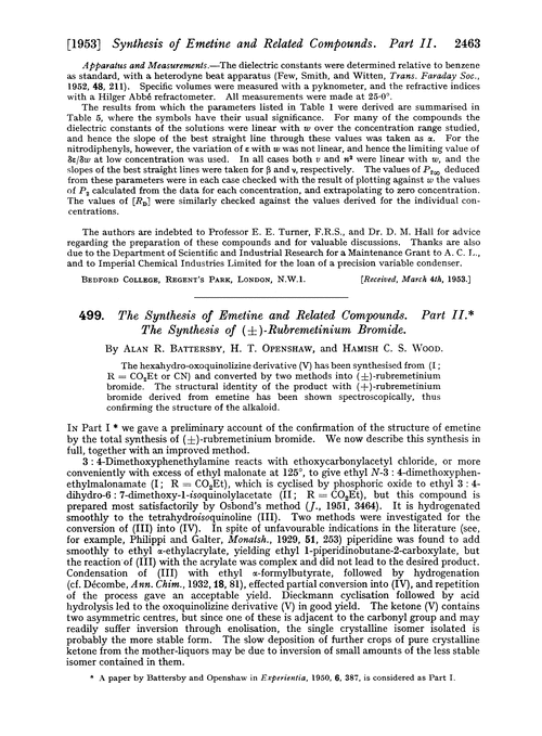 499. The synthesis of emetine and related compounds. Part II. The synthesis of (±)-rubremetinium bromide