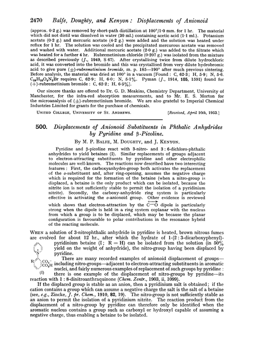 500. Displacements of anionoid substituents in phthalic anhydrides by pyridine and β-picoline