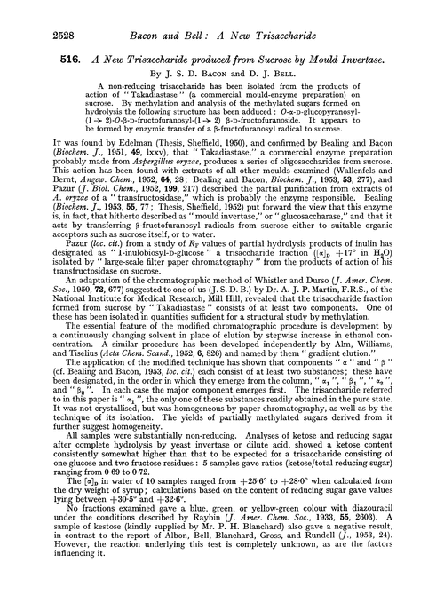 516. A new trisaccharide produced from sucrose by mould invertase