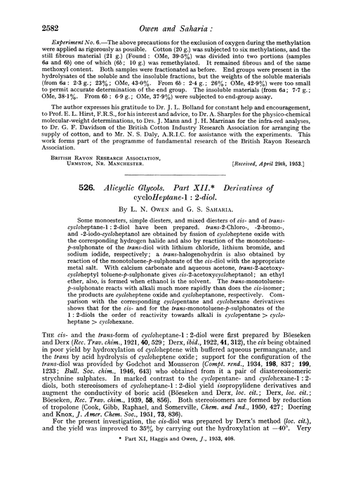 526. Alicyclic glycols. Part XII. Derivatives of cycloheptane-1: 2-diol