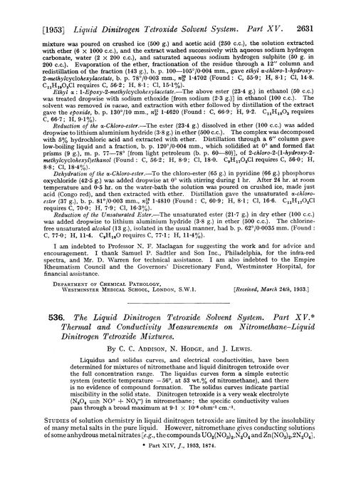 536. The liquid dinitrogen tetroxide solvent system. Part XV. Thermal and conductivity measurements on nitromethane–liquid dinitrogen tetroxide mixtures