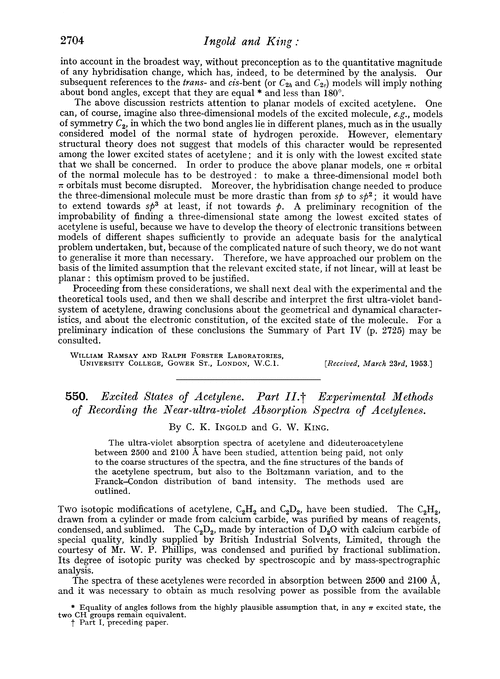 550. Excited states of acetylene. Part II. Experimental methods of recording the near-ultra-violet absorption spectra of acetylenes