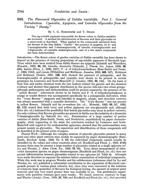 555. The flavonoid glycosides of Dahlia variabilis. Part I. General introduction. Cyanidin, apigenin, and luteolin glycosides from the variety “ Dandy.”