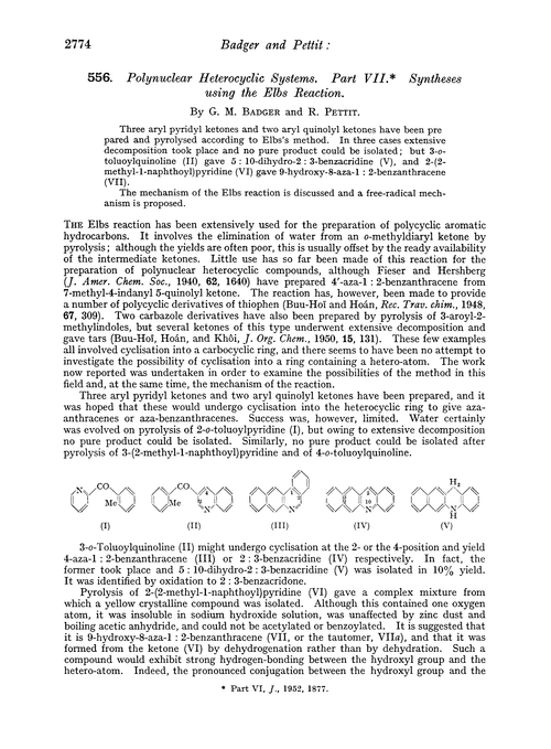 556. Polynuclear heterocyclic systems. Part VII. Syntheses using the Elbs reaction