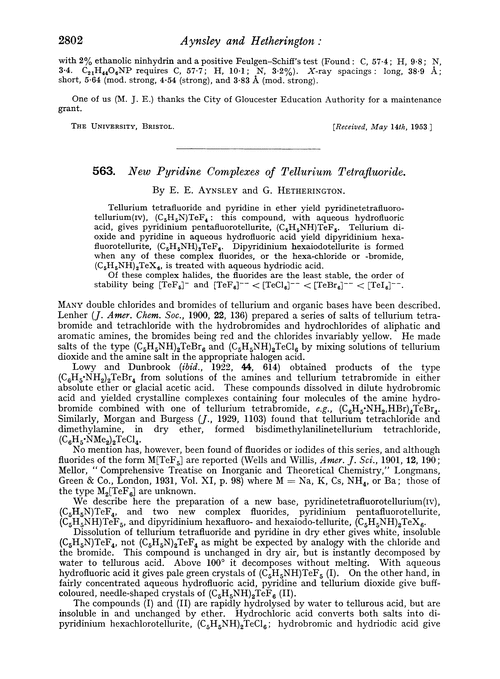 563. New pyridine complexes of tellurium tetrafluoride