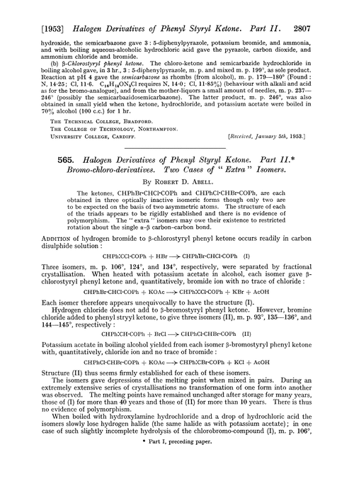 565. Halogen derivatives of phenyl styryl ketone. Part II. Bromo-chloro-derivatives. Two cases of “extra” isomers