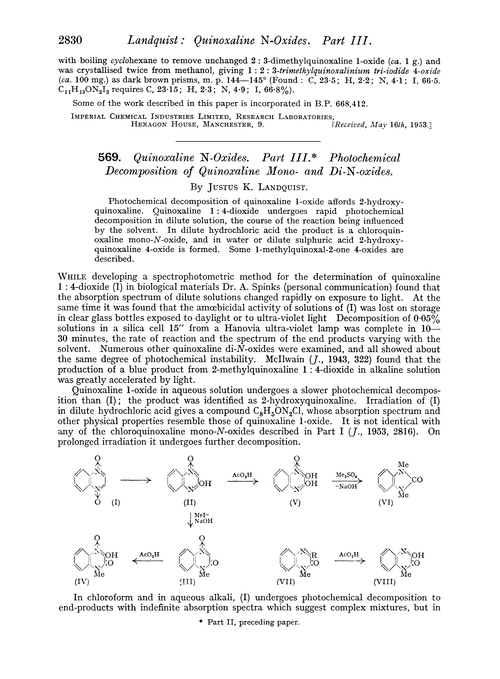 569. Quinoxaline N-oxides. Part III. Photochemical decomposition of quinoxaline mono- and di-N-oxides