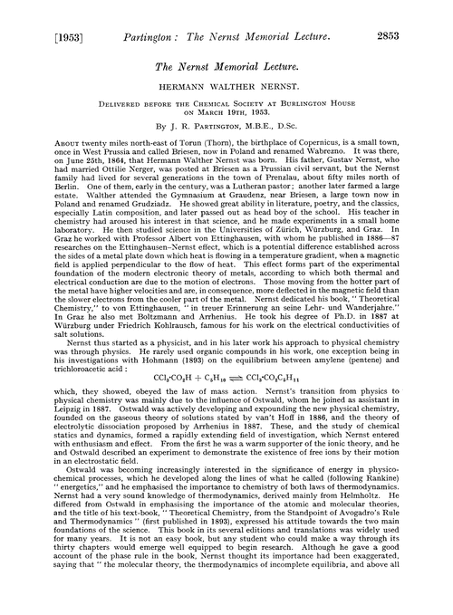 The nernst memorial lecture