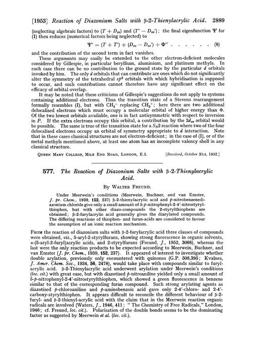 577. The reaction of diazonium salts with β-2-thienylacrylic acid