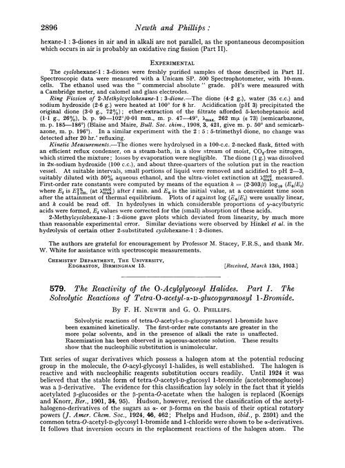 579. The reactivity of the O-acylglycosyl halides. Part I. The solvolytic reactions of tetra-O-acetyl-α-D-glucopyranosyl 1-bromide