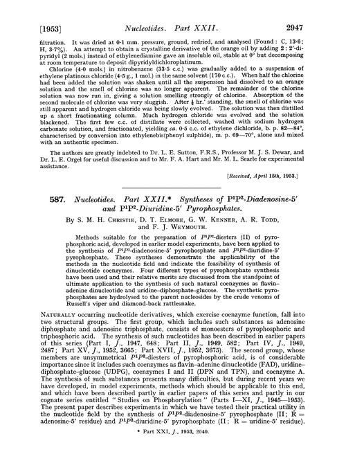 587. Nucleotides. Part XXII. Syntheses of P1P2-diadenosine-5′ and P1P2-diuridine-5′ pyrophosphates