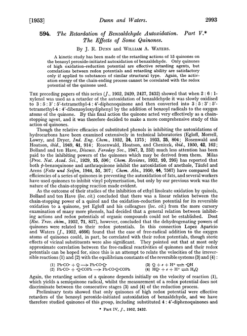 594. The retardation of benzaldehyde autoxidation. Part V. The effects of some quinones