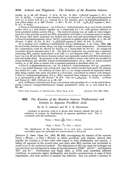 605. The kinetics of the reaction between thallium(III) and iron(II) in aqueous perchloric acid