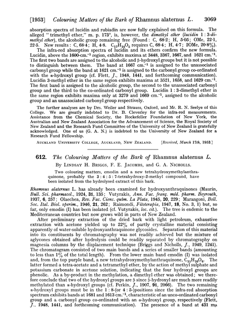 612. The colouring matters of the bark of Rhamnus alaternus L.