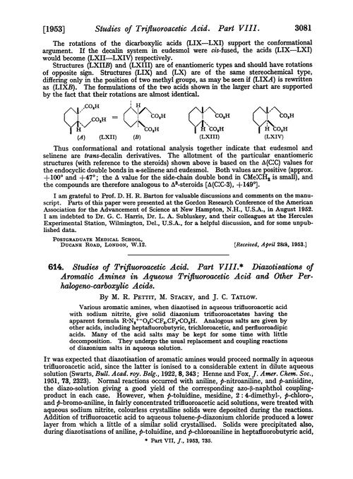 614. Studies of trifluoroacetic acid. Part VIII. Diazotisations of aromatic amines in aqueous trifluoroacetic acid and other perhalogeno-carboxylic acids