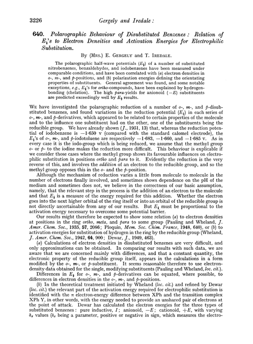 640. Polarographic behaviour of disubstituted benzenes: relation of E½'s to electron densities and activation energies for electrophilic substitution
