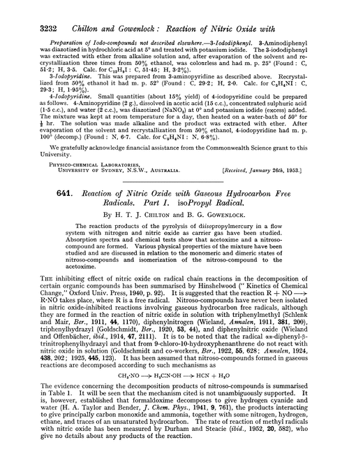 641. Reaction of nitric oxide with gaseous hydrocarbon free radicals. Part I. Isopropyl radical