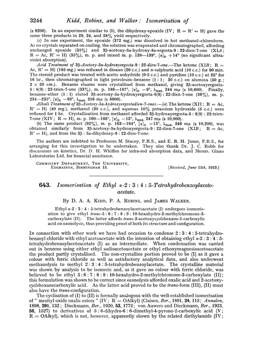 643. Isomerisation of ethyl α-2: 3: 4: 5-tetrahydrobenzoylaceto-acetate