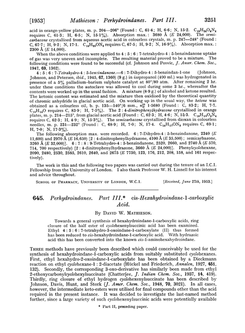 645. Perhydroindanes. Part III. cis-Hexahydroindane-1-carboxylic acid