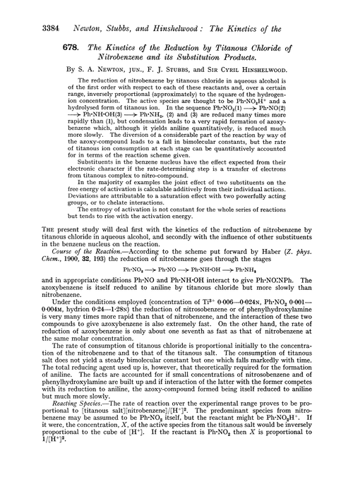 678. The kinetics of the reduction by titanous chloride of nitrobenzene and its substitution products