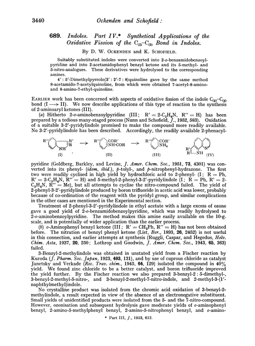689. Indoles. Part IV. Synthetical applications of the oxidative fission of the C(2)-C(3) bond in indoles