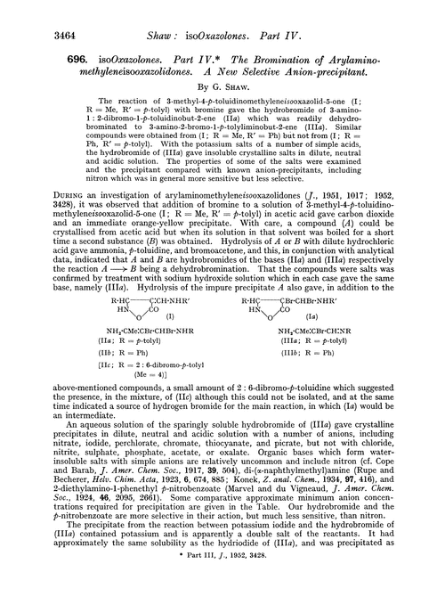 696. isoOxazolones. Part IV. The bromination of arylamino-methyleneisooxazolidones. A new selective anion-precipitant