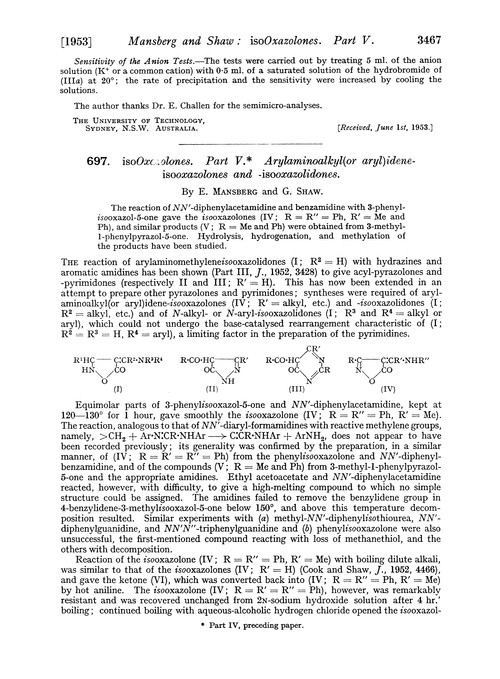 697. isoOxaxolones. Part V. Arylaminoalkyl(or aryl)idene-isooxazolones and -isooxazolidones