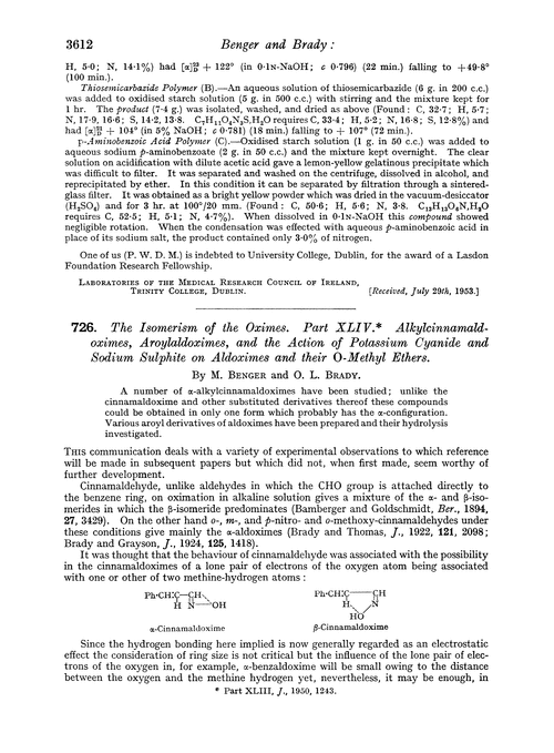 726. The isomerism of the oximes. Part XLIV. Alkylcinnamaldoximes, aroylaldoximes, and the action of potassium cyanide and sodium sulphite on aldoximes and their O-methyl ethers