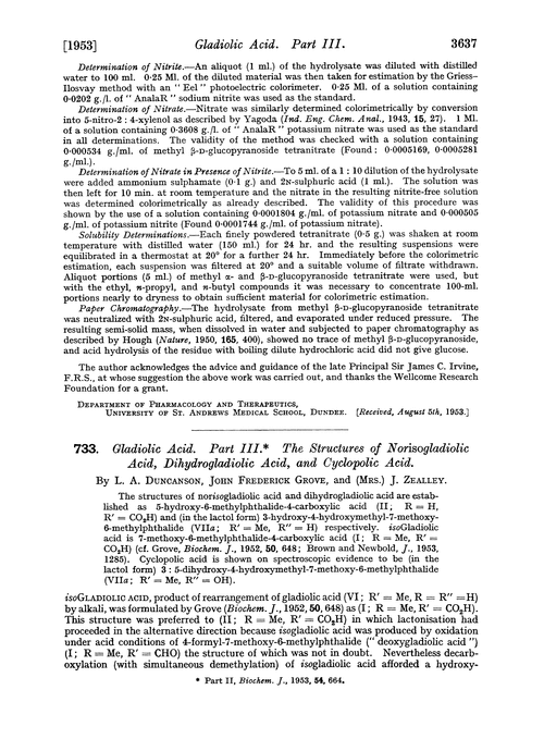 733. Gladiolic acid. Part III. The structures of norisogladiolic acid, dihydrogladiolic acid, and cyclopolic acid